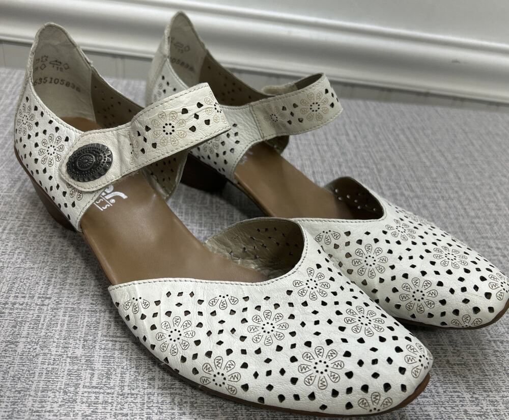 Rieker Antistress Women’s 42 / 11 White Leather Cutout Mary Jane Low Heel Shoes